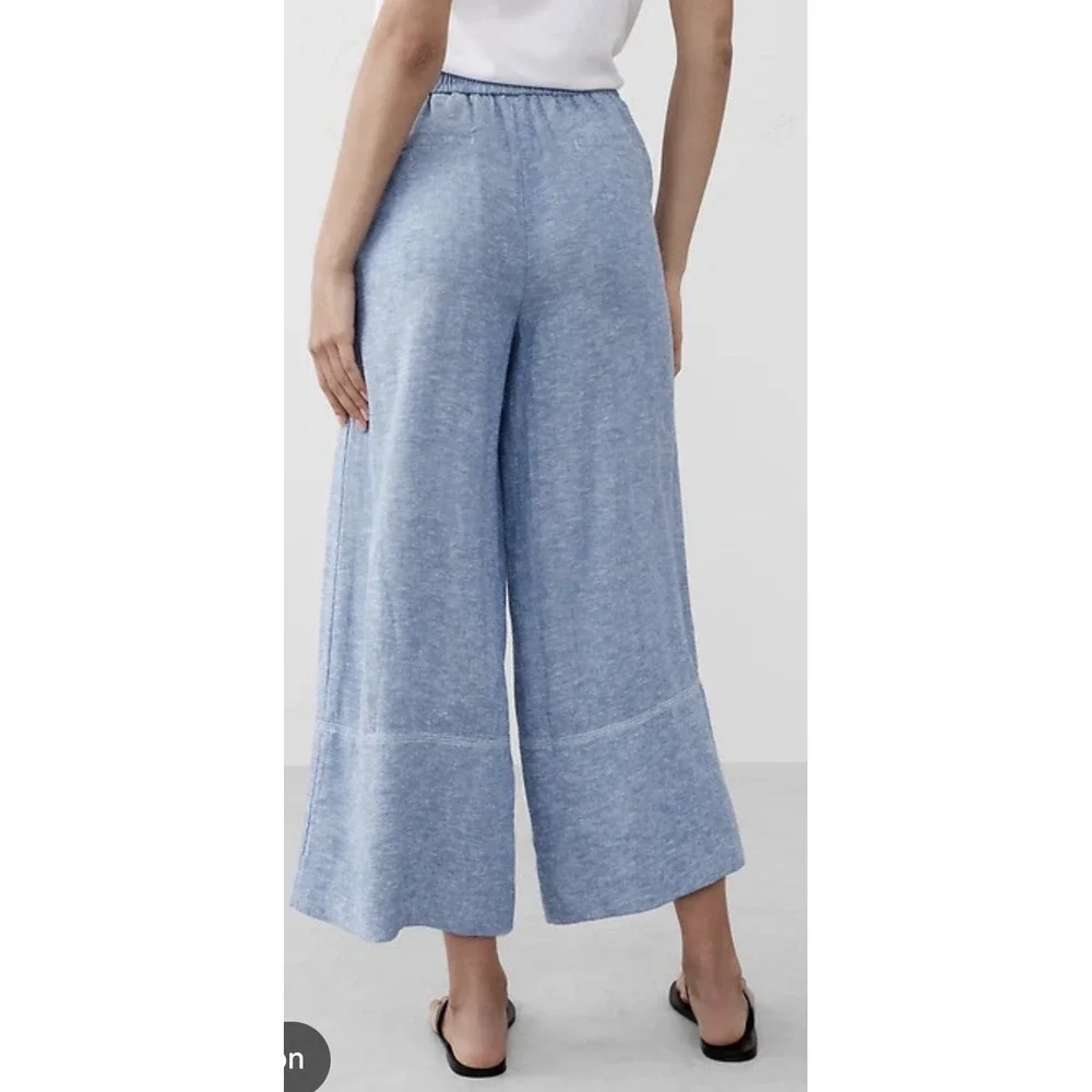 NWT Banana Republic Blue Linen Crop Wide Leg Pants Beach Summer Trouser Sz M